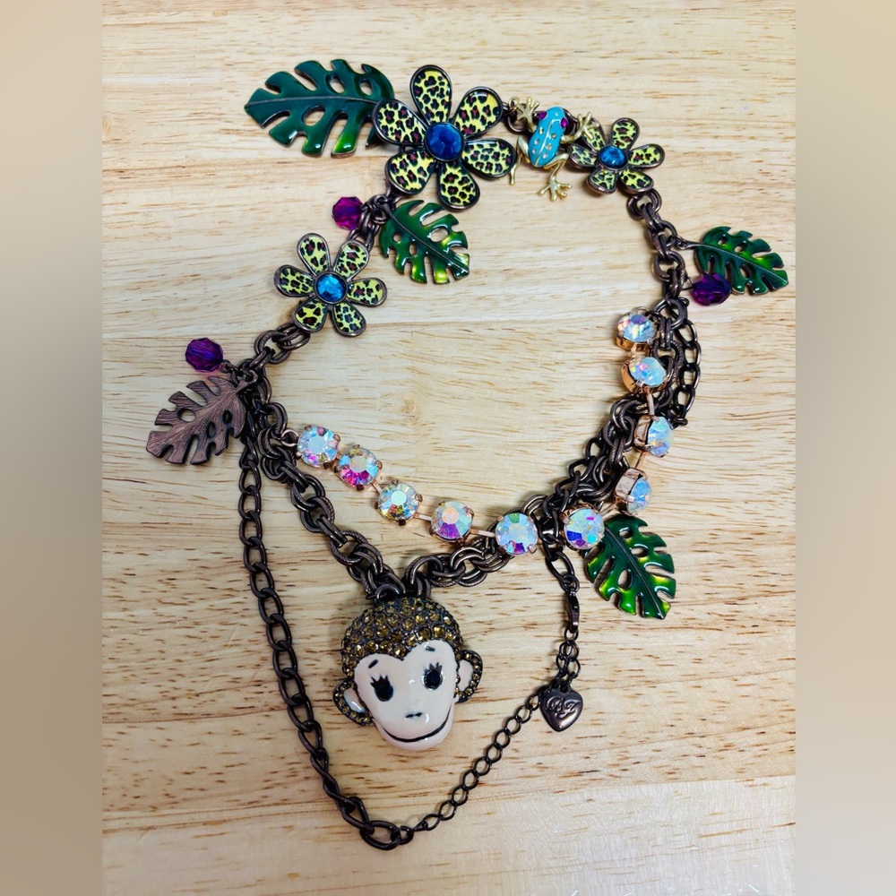 Betsey Johnson Multicolor Floral Monkey Necklace and matching bracelet